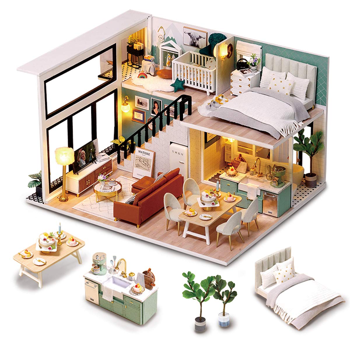 Gudoqi Diy Miniature Dollhouse Kit, Tiny House Kit With Furniture And Music, Miniature House Kit 1:24 Scale, Great Crafts Gift For Birthday Christmas, Comfortable Life