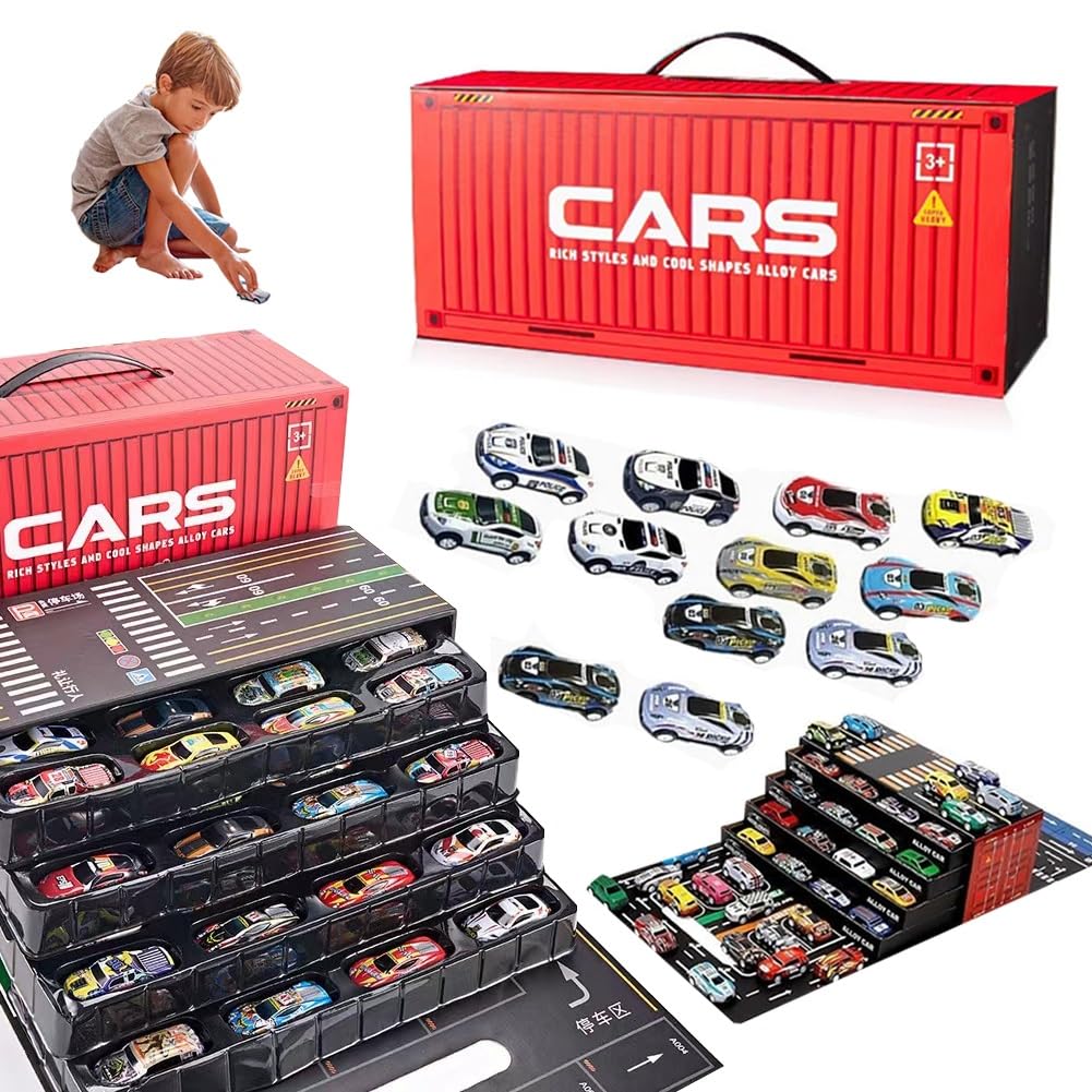 LDDVWRA 48 Mini Pull-Back Cars with Built-in Garage Set, Multiple Simulation Scenes Metal Alloy Racing car Toys, Die-Cast Vehicl