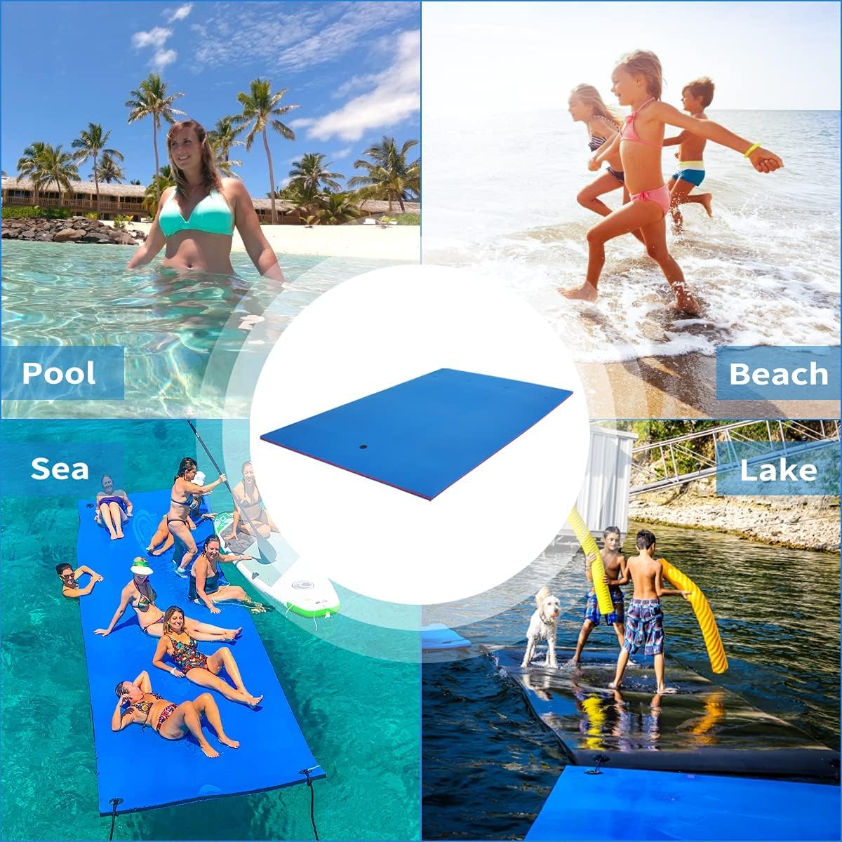 Outroad 18FT Floating Water Pad Mat, 3 Layers XPE Foam Lily Pad for Beach, Ocean, Lake, Roll-Up Floating Island for Water Recrea