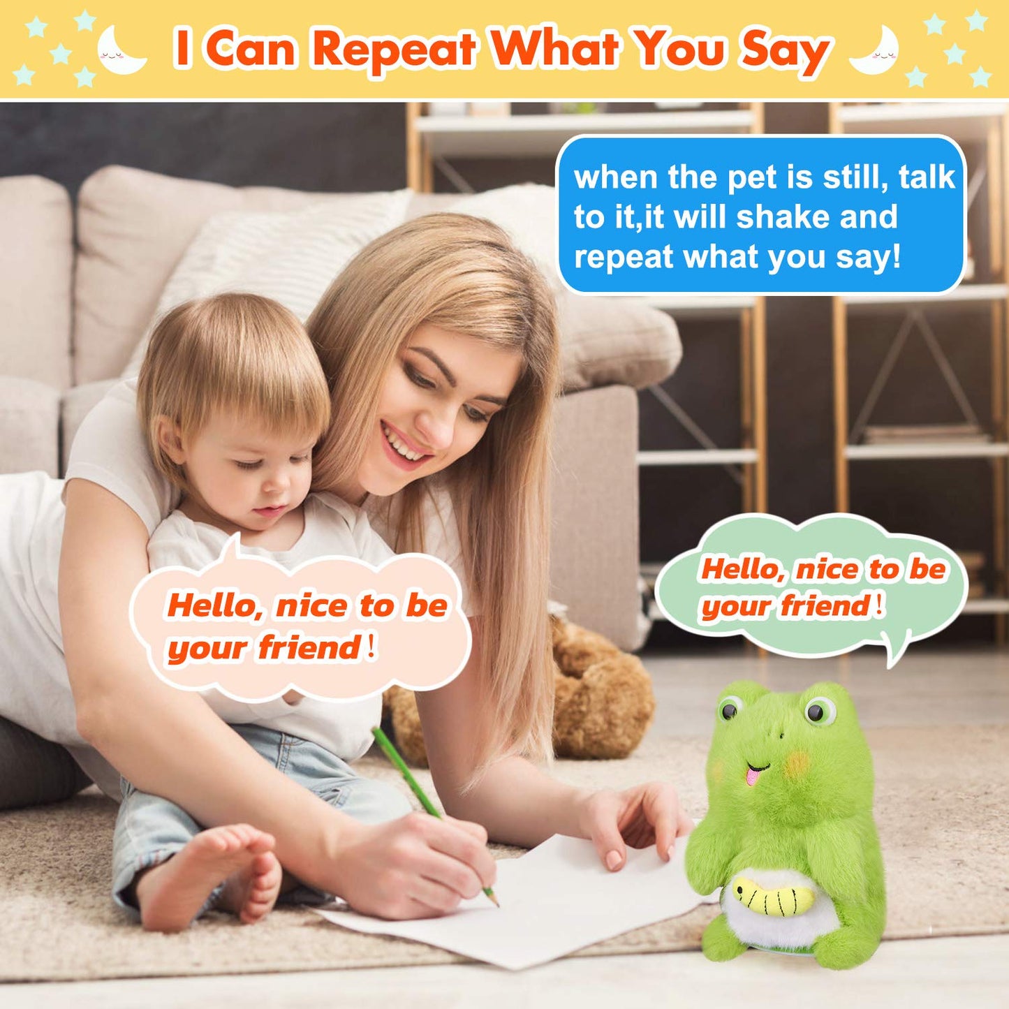 Marsjoy Frog Speaking Plush Stuffed Animal Interactive Talking Pet Toy Repeat What You Say Repeating Frog Electronic Pet, Dancin