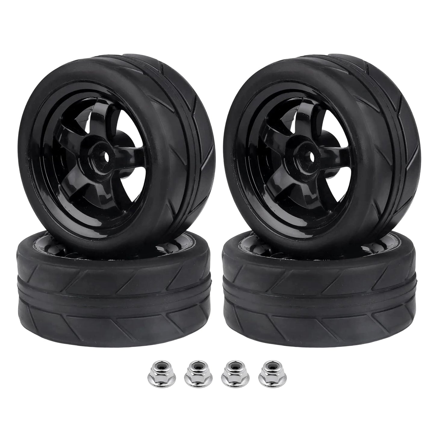 Hobbyfire Pre-Glued OD 2.55'' 12mm Hex Wheels Rims and Rubber Tires for Traxxas Tamiya HPI HSP Redcat RC 1/10 On Road Racing Car