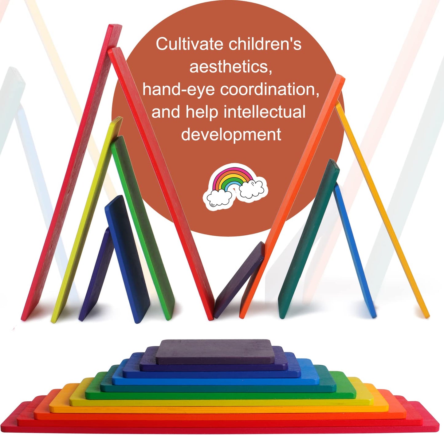 Shierdu 11 Pieces Of Wooden Rainbow Board Oversized Stacking Game Puzzle Blocks Children'S Infant Toys 3 Years Old Boys And Girls Toy Gifts