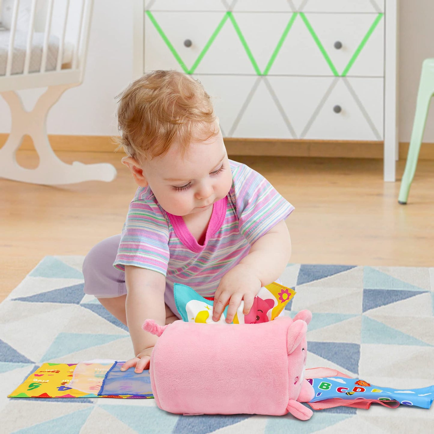 Okooko Tissue Box Toy For Baby 6 To 12 Months Soft Stuffed Sensory Toy Strengthen Pincer Grasp Montessori Early Educational Preschool Learning Toy For Newborn Baby Infant Toddler Kid