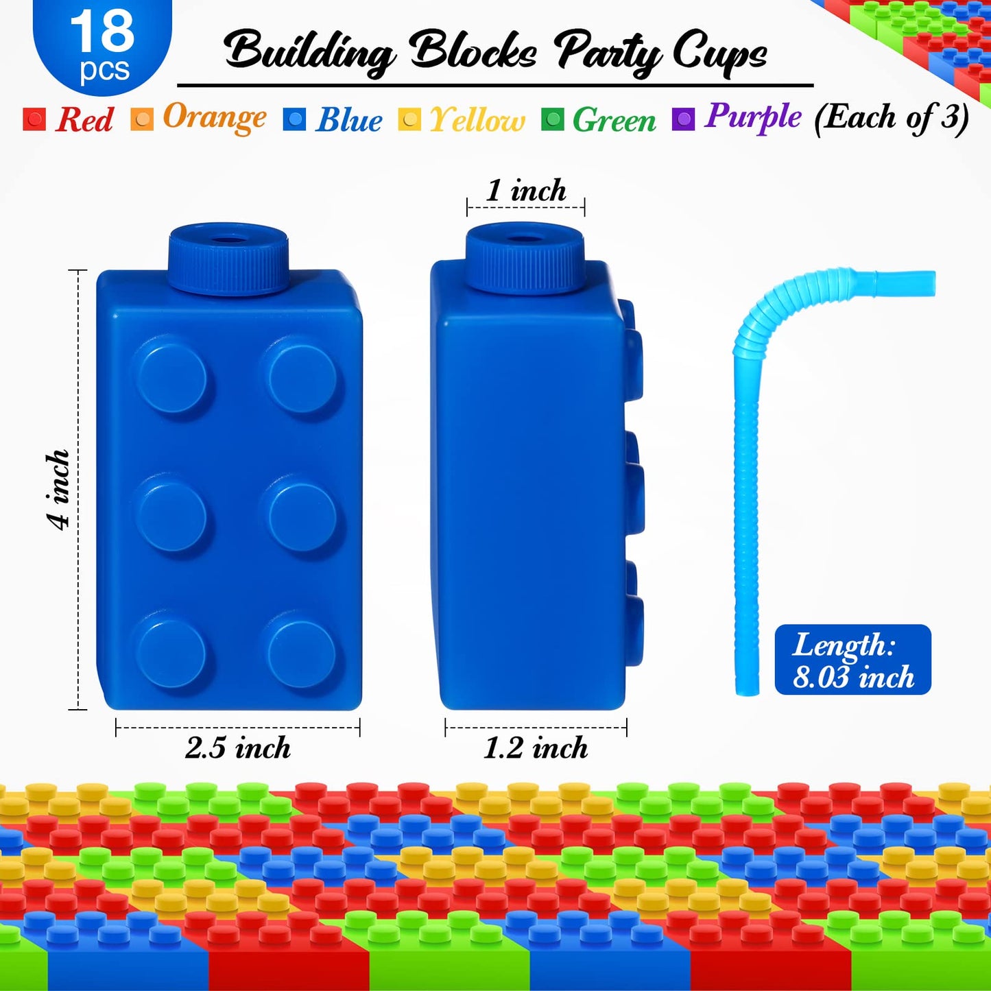 Building Blocks Cups 10 Oz Reusable Brick Party Kids Cup Plastic Party Cups With Lids And Straws For Block Birthday Party Suppli