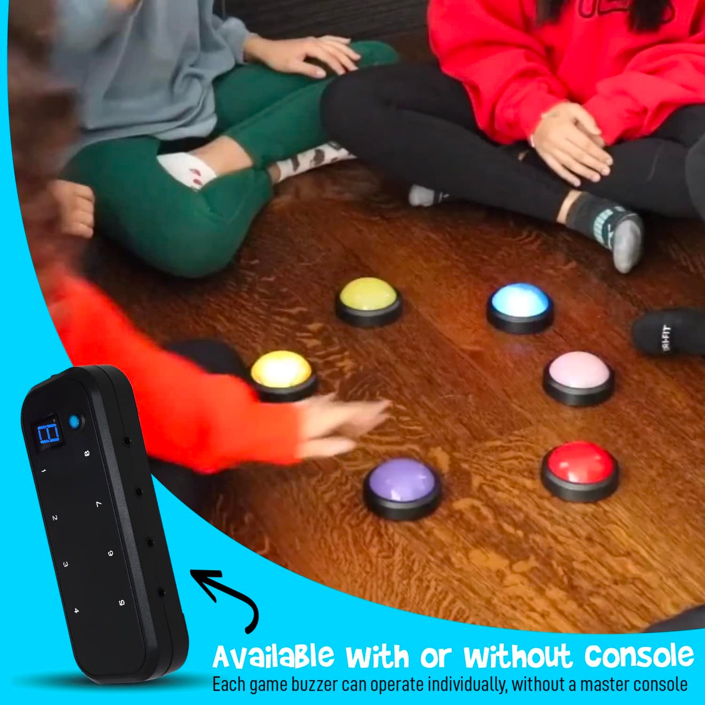Teacher's Choice Light Up Game Buzzer System - 8 Pack, Plastic, Multiple Colors, Unique Sounds for Trivia Games