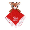 Baby Plush Rattle Snuggle Blanket With Satin And Embroidery, My First Rudolph (Christmas Red, 12 Inch)