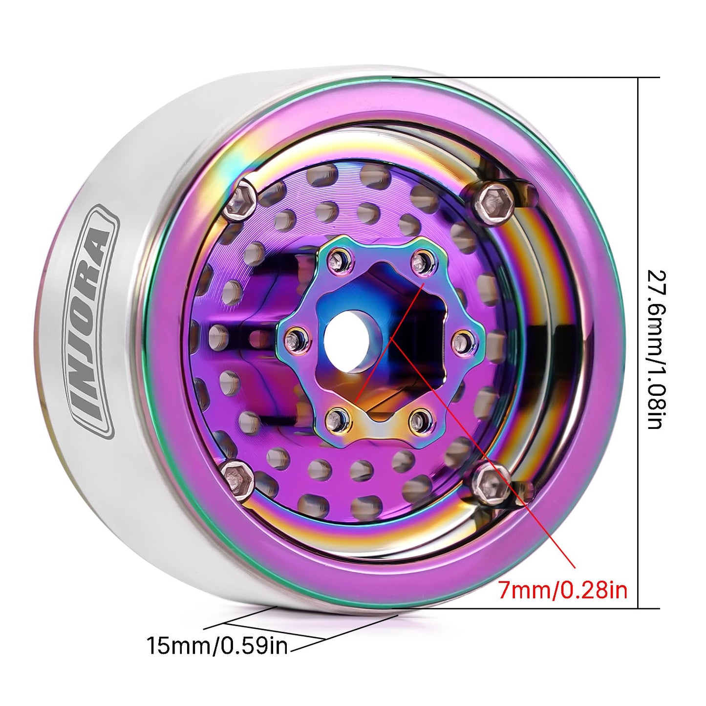 INJORA CNC Aluminium 1.0'' Beadlock Wheel Rim for 1/18 1/24 RC Crawler (Full Color)