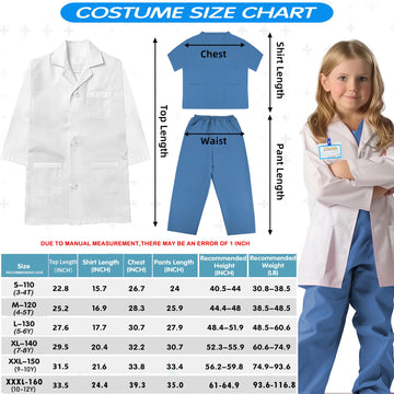 COTATERO Doctor Scrubs Costume for Kids With Stethoscope Lab Coat Career Day Costume Halloween Dress Up For Boys Girls 3-12 (Blue XL-140/7-8Y)