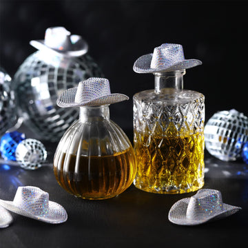 Sotiff 24 Pcs Mini Disco Cowboy Hat Western Cowboy Cowgirl Light Up Cute Doll Hat Neon Party Decor Doll Dollhouse Decor(Silver)