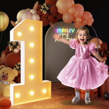 Imprsv 3Ft Marquee Numbers For 1St 21St Birthday Decorations Anniversary Party Decor, Light Up Numbers For Balloons Number 1, Ma
