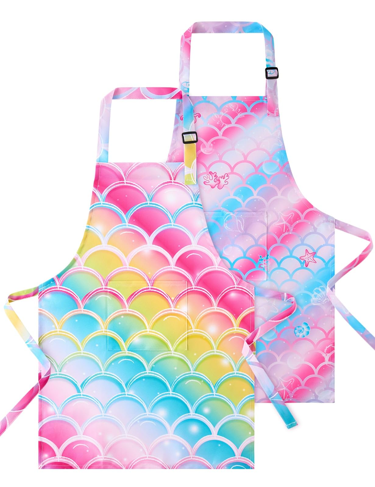 Wernnsai 2 Pack Mermaid Toddler Aprons - Rainbow Kids Art Aprons For Girls Toddler Paint Art Smock Waterproof Cooking Baking Painting Gardening Artist Chef Apron For Kids Age 6-10 Years