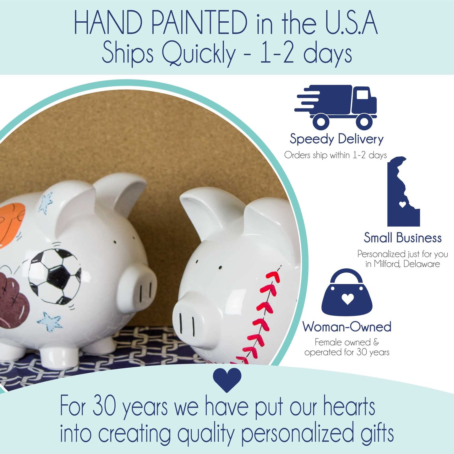 My Bambino Girl'S Hand Painted Personalized Piggy Bank Large White Ceramic Piggybank Baby Gift (Red Ladybugs)