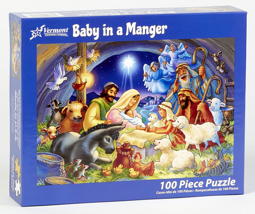 Vermont Christmas Company Baby In A Manger Jigsaw Puzzle 100 Piece, Large Pieces Perfect For Kids And Seniors