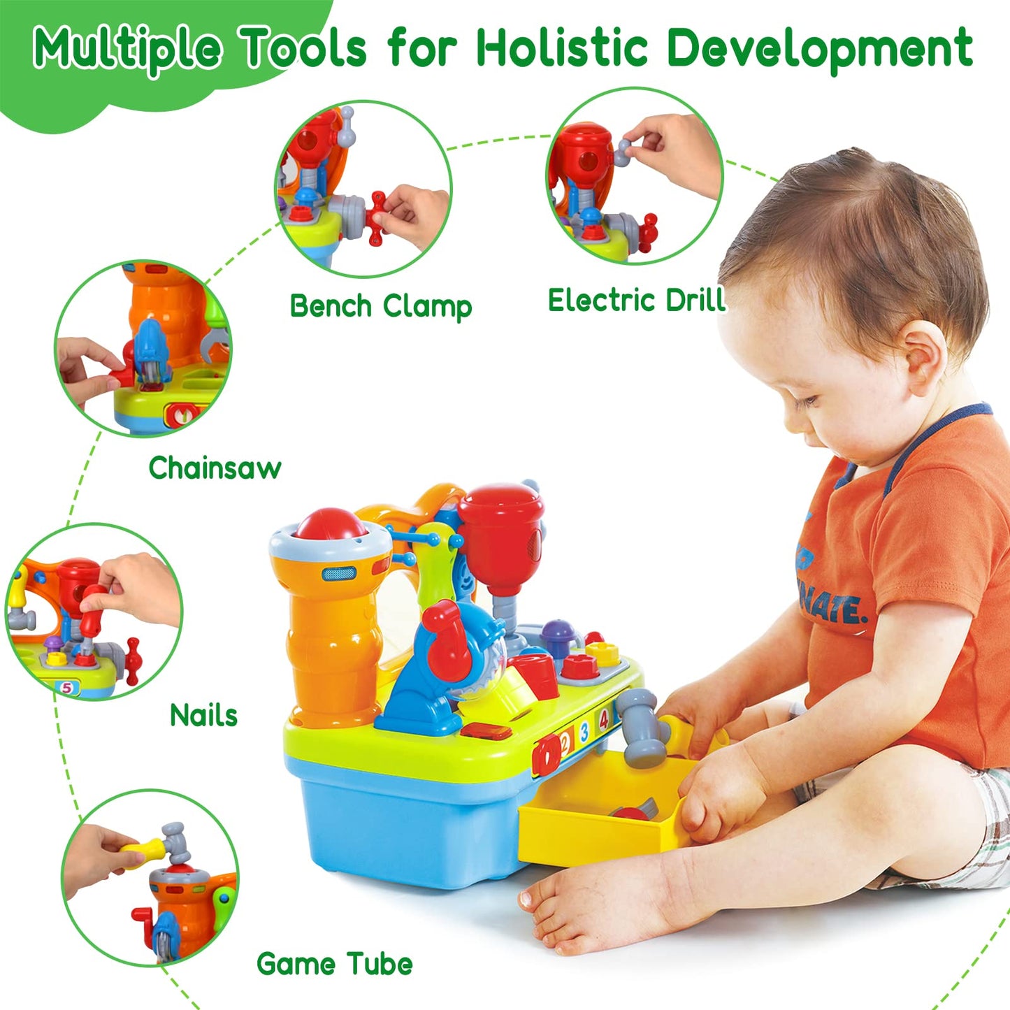 SYAOMUNLY Musical Learning Workbench for 1-2 Year Olds - Colorful Educational Tool Set for Toddlers - Birthday Gift for Boys & Girls