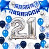 JumDaQQ 21st Birthday Party Decoration - Blue Happy Birthday Banner & Foil Balloons, Rubber Confetti Balloons for Men, 21 Years Old Supplies