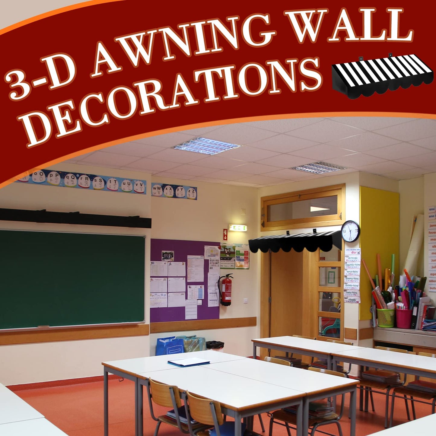 4 Pcs 3D Circus Awning Wall Decoration Carnival Stripes Awning for Carnival Theme Party Classroom Decorations(Black, Striped Sty