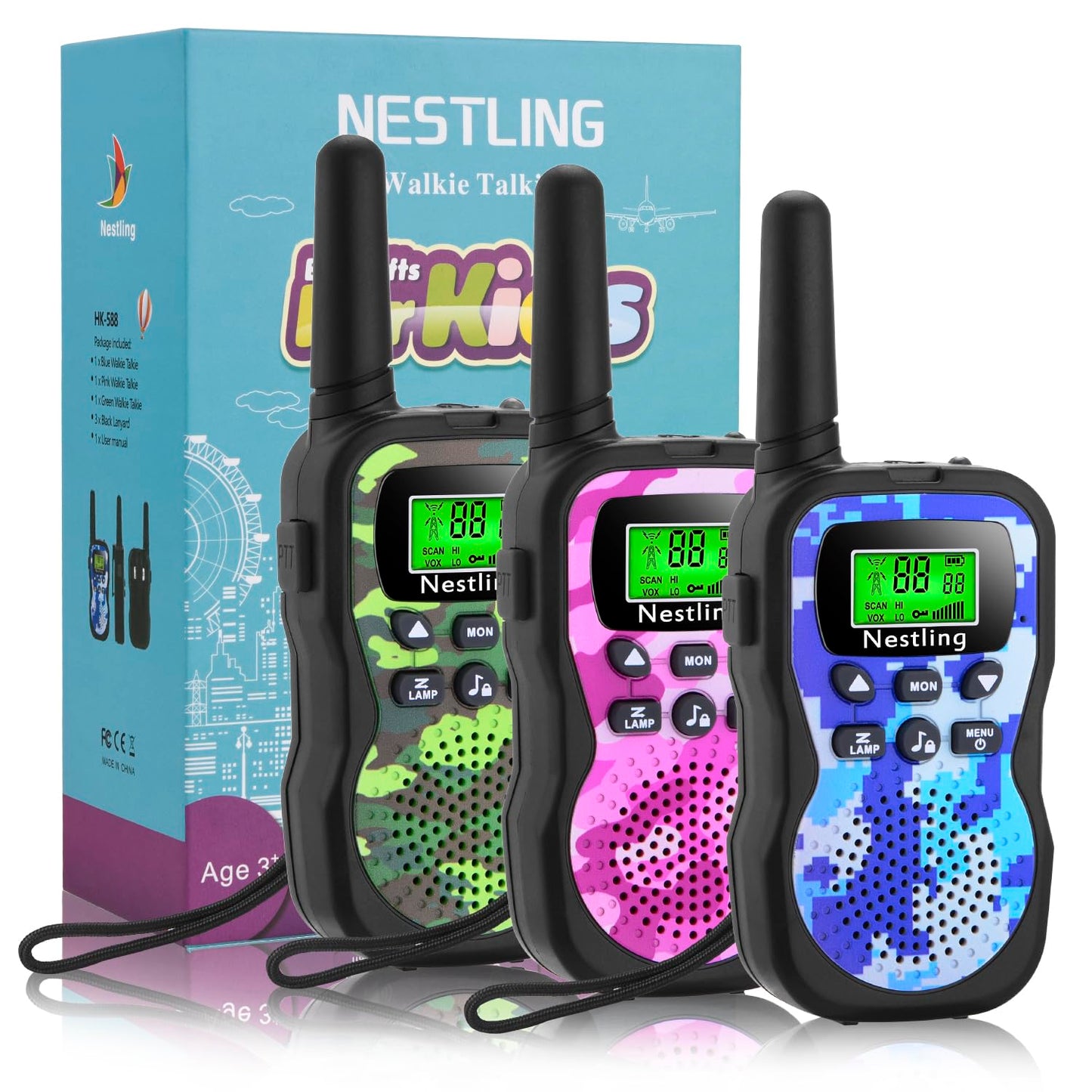 Nestling Walkie Talkies For Kids, 22 Channels 2 Way Radio Toy 3 Km Range, Best Christmas Birthday Gifts For 3-12 Year Old Kids T