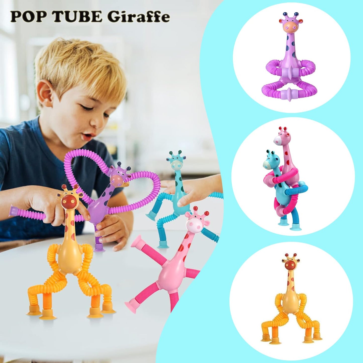 Sukipin Sucker Pop Tube Giraffe, 12 Pack Telescopic Giraffe Suction Cup Toy, Giraffe Pop Tube Fidget Toy, Pop Tube Animals For T