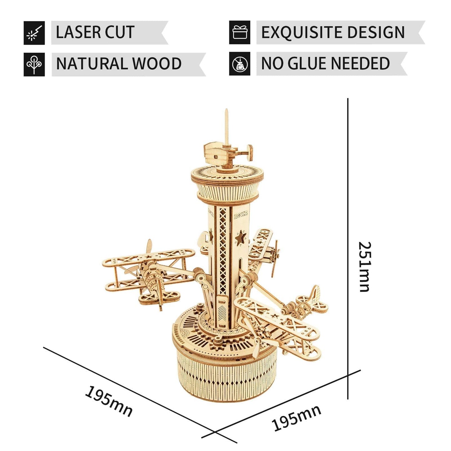 Rokr 3D Wooden Puzzle Mechanical Music Box,Diy Aircraft Model Kits To Build,Best Toy Gift For Kids/Teens/Adults On Birthday,Decoration For Room