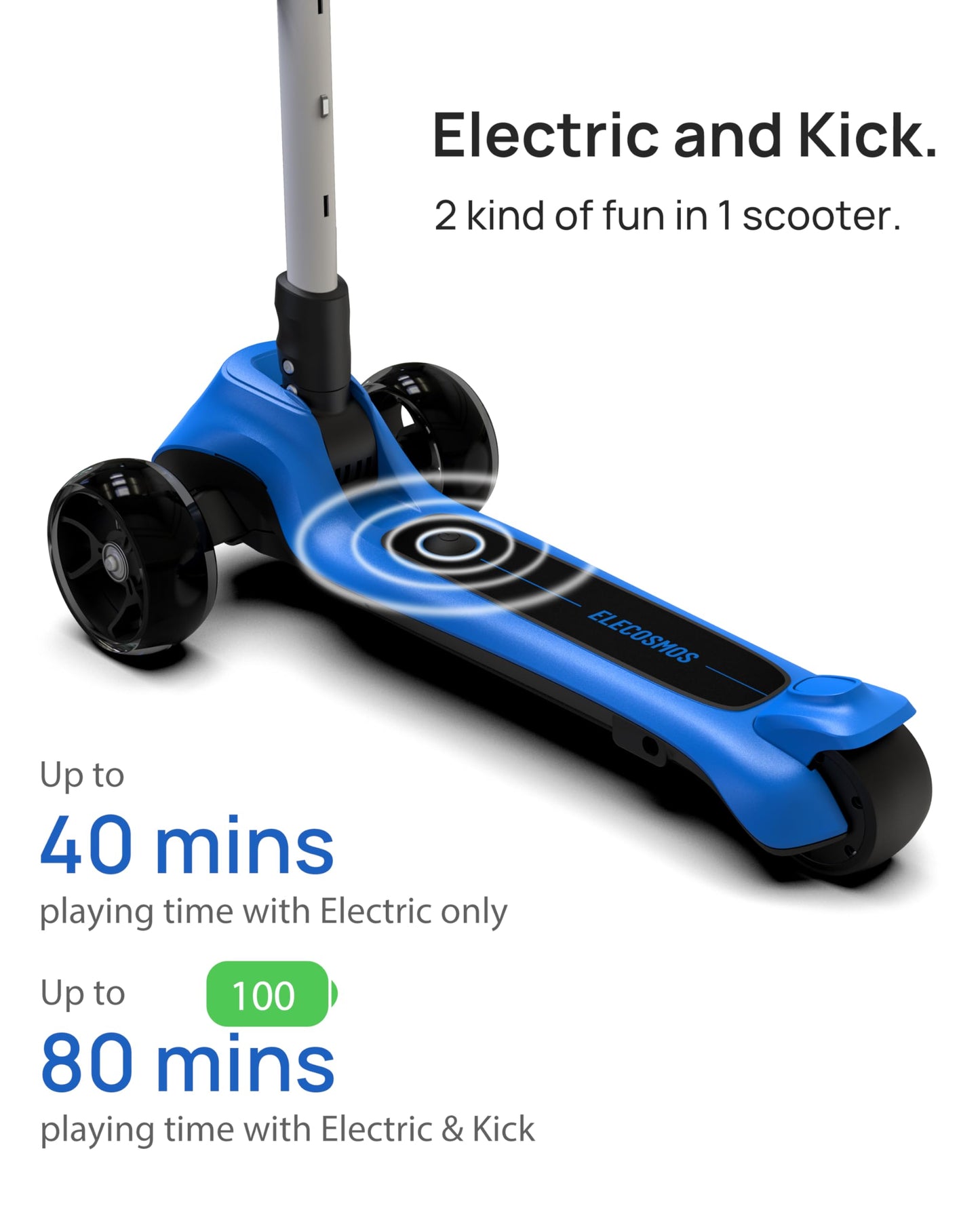 Elecosmos Kids Electric Scooter For Age 4-9, Light Up 3 Wheeled Scooter With Big Led Wheels, Flashing Deck, 3 Adjustable Heights