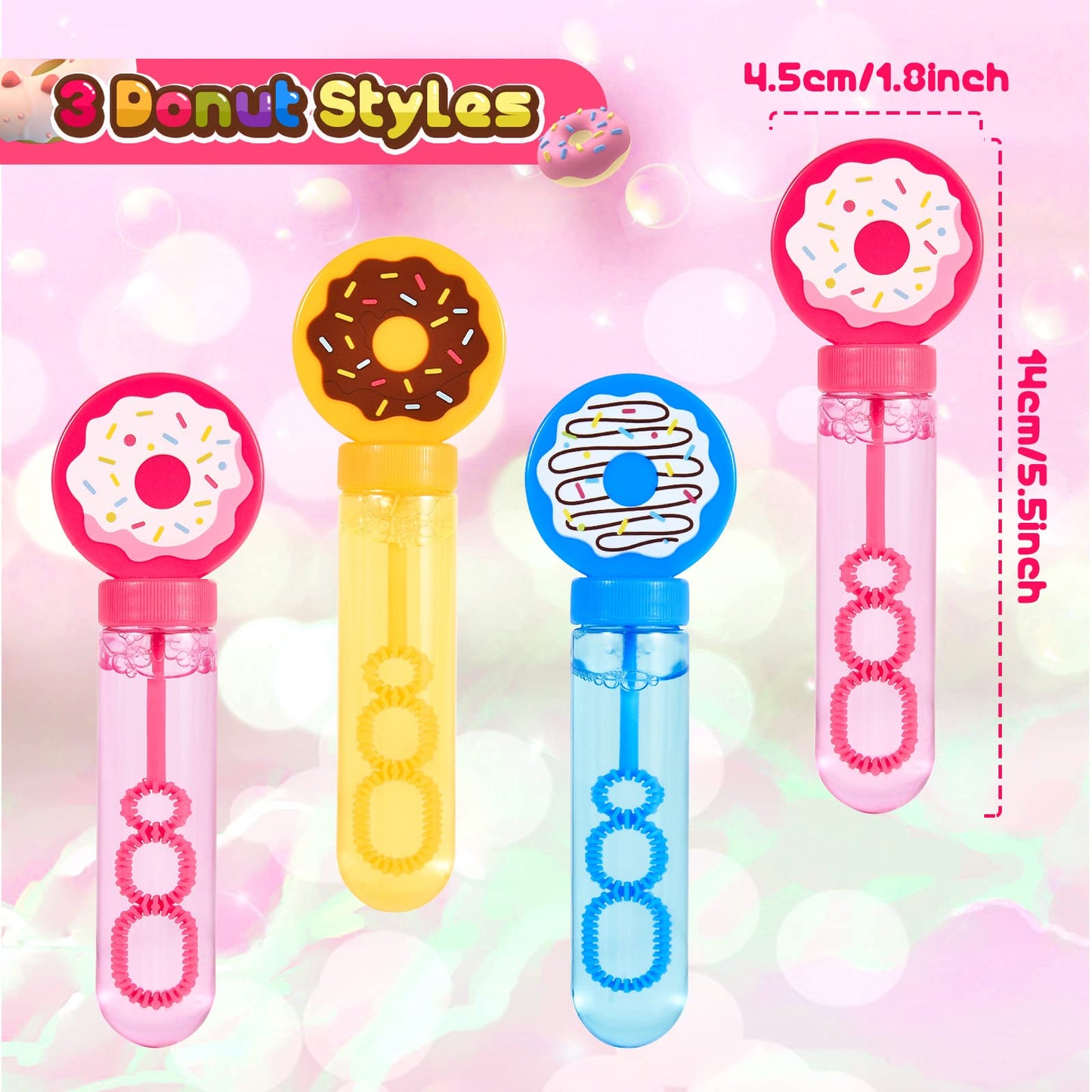 Winrayk Donut Bubble Wands For Kids Party Favors, 24 Large Bubbles Bulk, Carnival Prizes Easter Goody Bag Stuffers Pinata Filler Birthday Gift, Girls Boys Summer Beach Outdoor Toys Donut Party Favors
