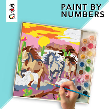 Bright Stripes Paint By Numbers Kit for Kids - Wild Horses Theme, Multicolor Canvas, Includes 16 Paints & 2 Brushes, Ages 8+