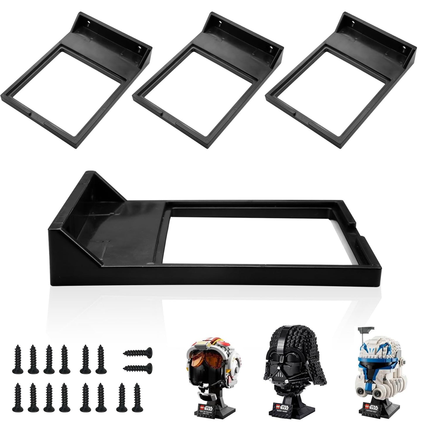 4 Pcs Black Wall Mount Display Stand Fits Lego Star Wars Helmet, Wall Mount Display Shelf, Compatible With All Standard Lego Hel