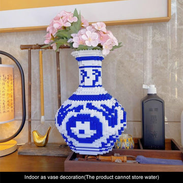 Blue and White Vase Micro Building Blocks Set,Compatible with Lego Flower Set,Arts and Crafts for Adults with Collection Value,