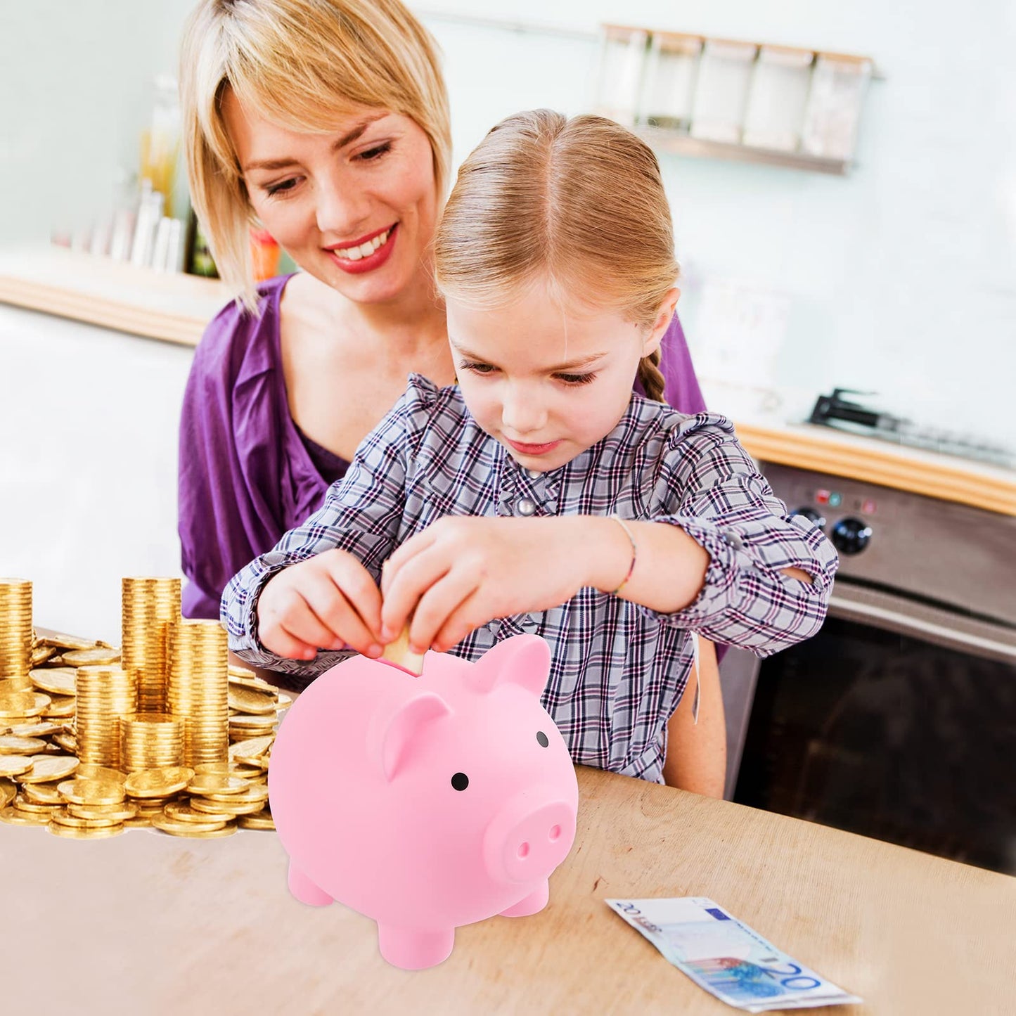 2Pcs Large Piggy Bank,Coin Bank For Boys And Girls,Unbreakable Plastic Money Bank,Cute Pig Money Box,Practical Gifts For Birthday, Festival, Baby Shower(Pink2)