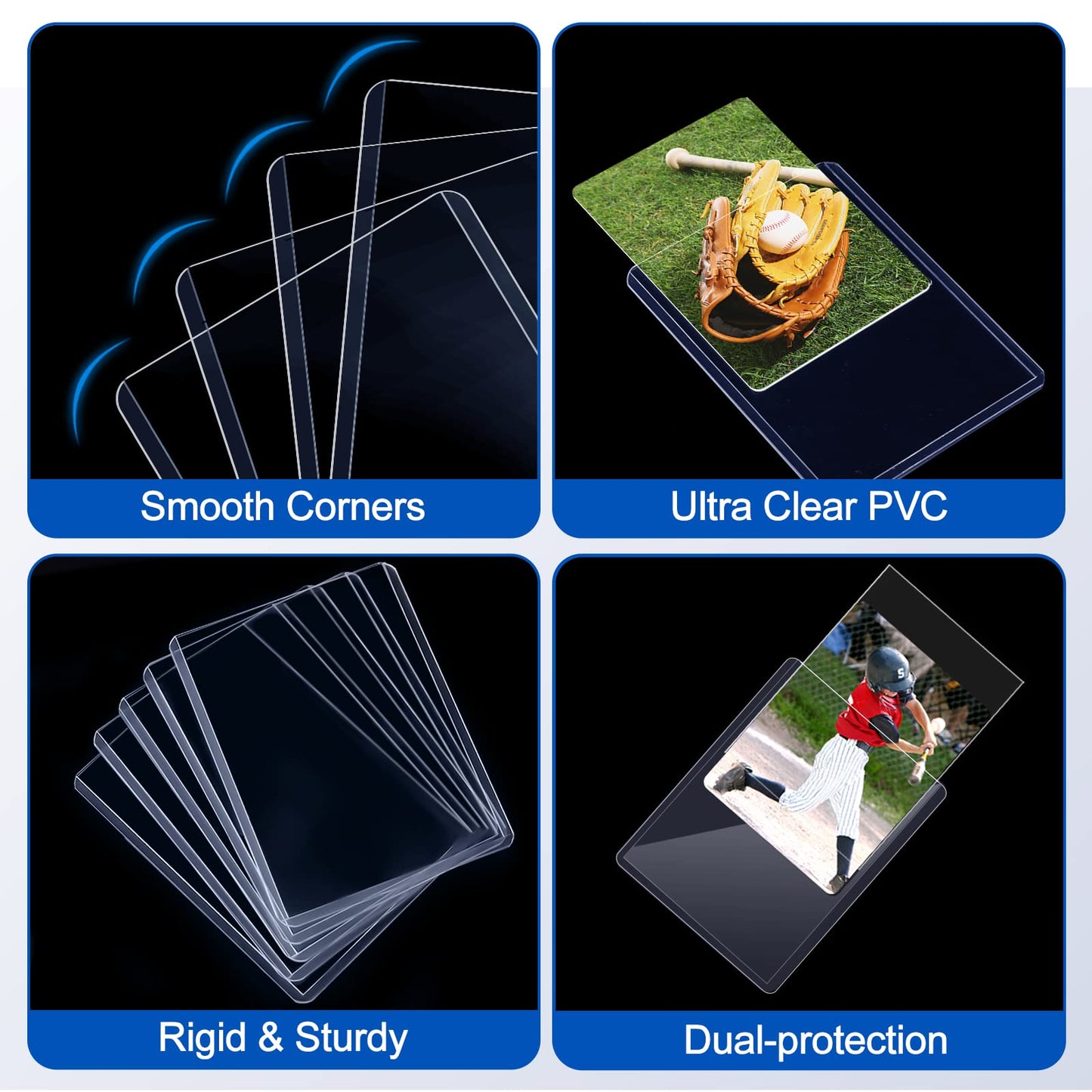 100 Topload Card Holder And 100 Clear Sleeves, Sooez 35 Pt Topload Card Protectors, 3'' X 4'' Hard Plastic Card Sleeves Baseball