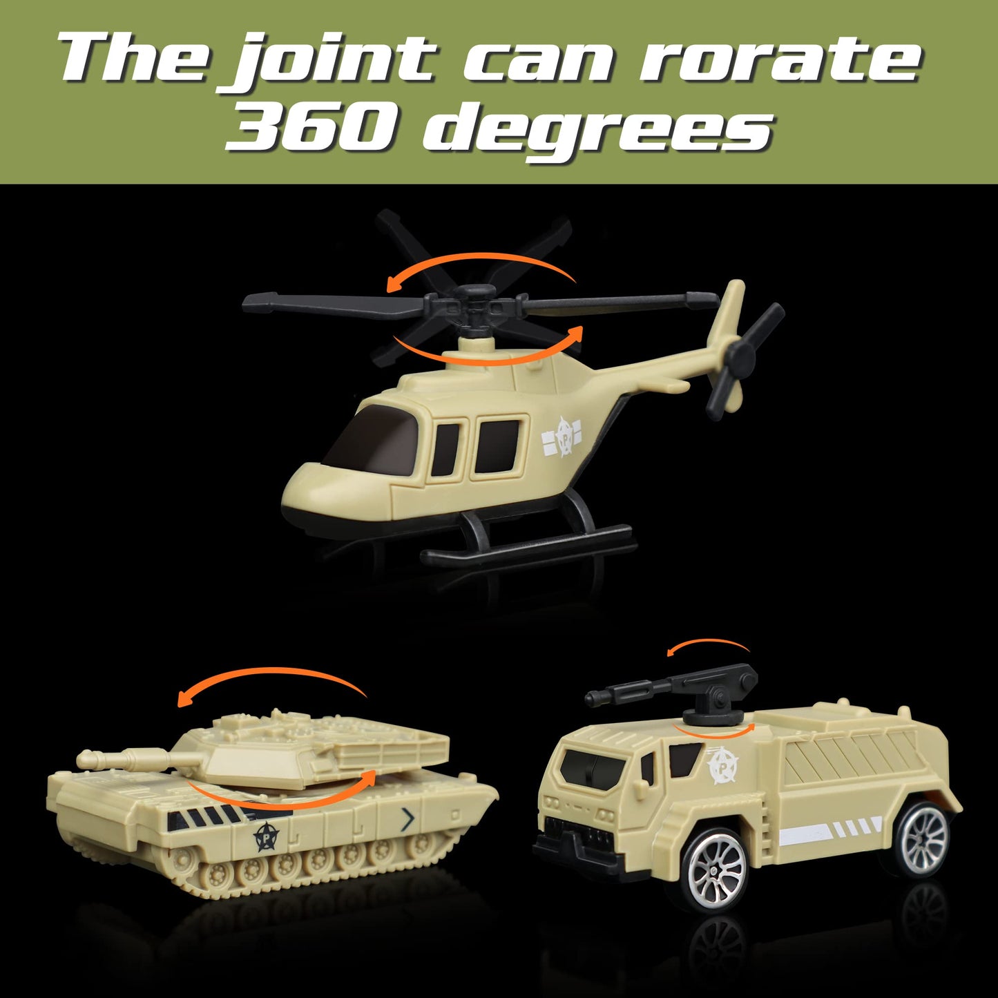 XDUOYJOY Military Tank Toy Sets, Army Toys with 7 Vehicles, Army Men Trucks Helicopter Birthday Gift for Boys Age 4-7, Easy to S