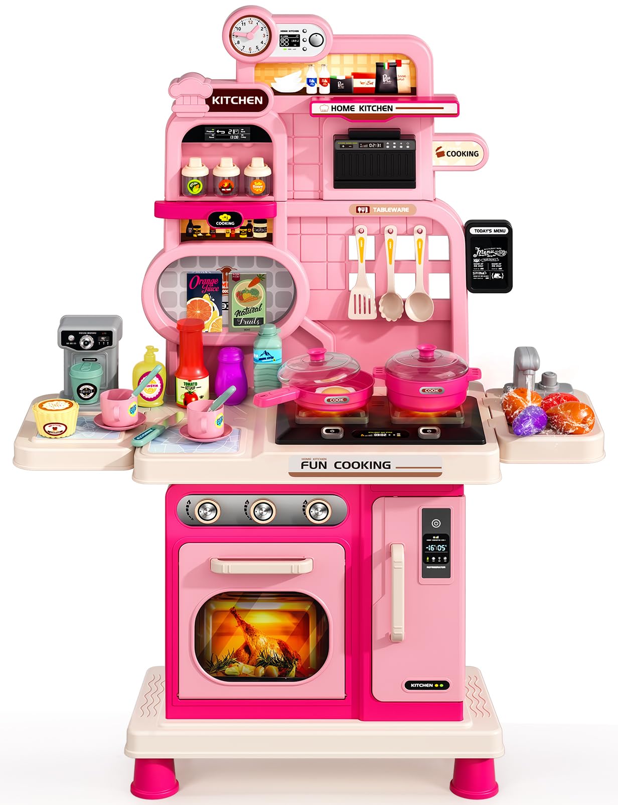 Kids Kitchen Playset, Toddler Play Kitchen Set Toys with Sound & Light, Cooking Stove, Play Sink, Play Food Kitchen Accessories,