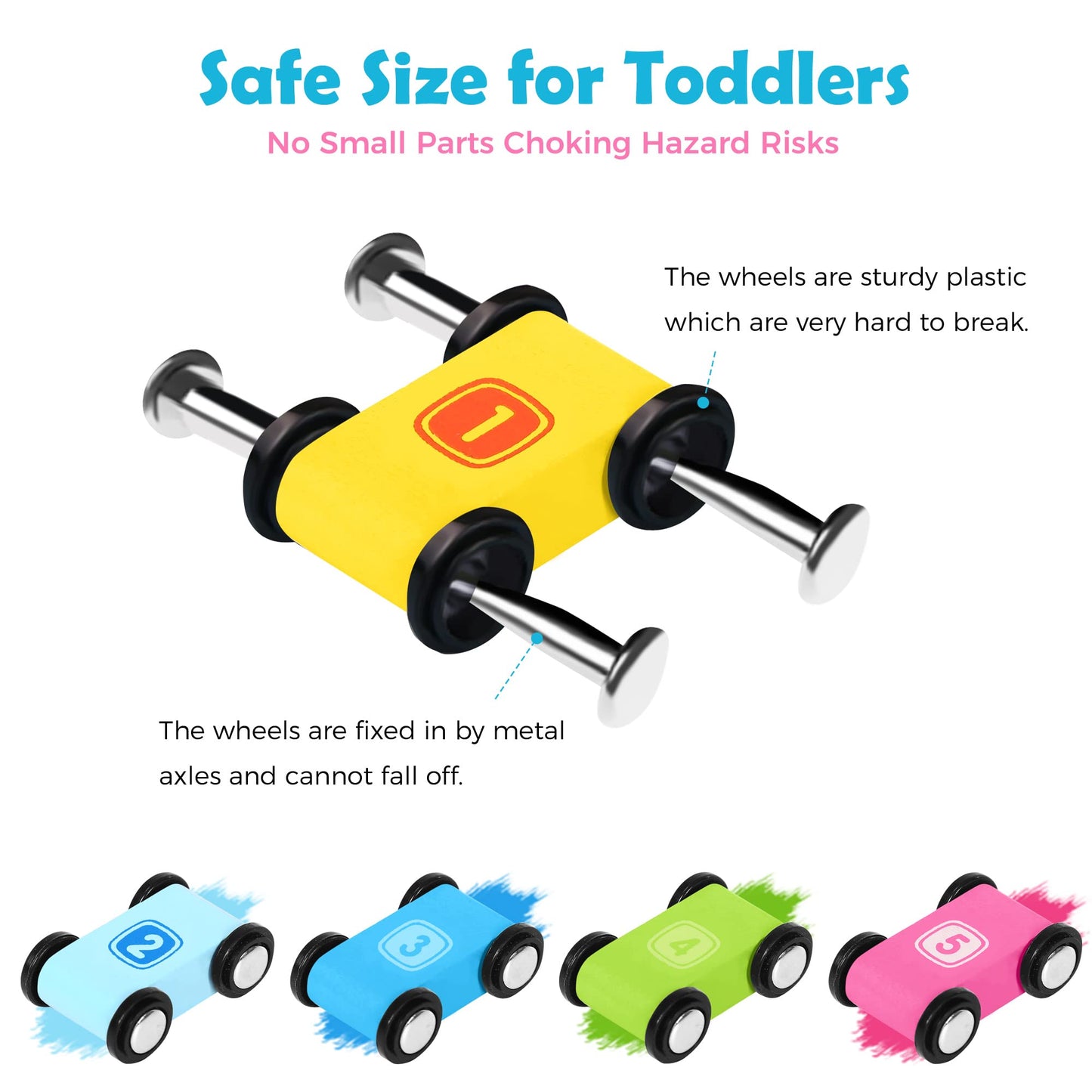 Belleur Montessori Toy for 1-3 Years Old Boys and Girls, Kid Wooden Race Track Car, Toddler Ramp Racer Set with 5 Mini Cars & 5