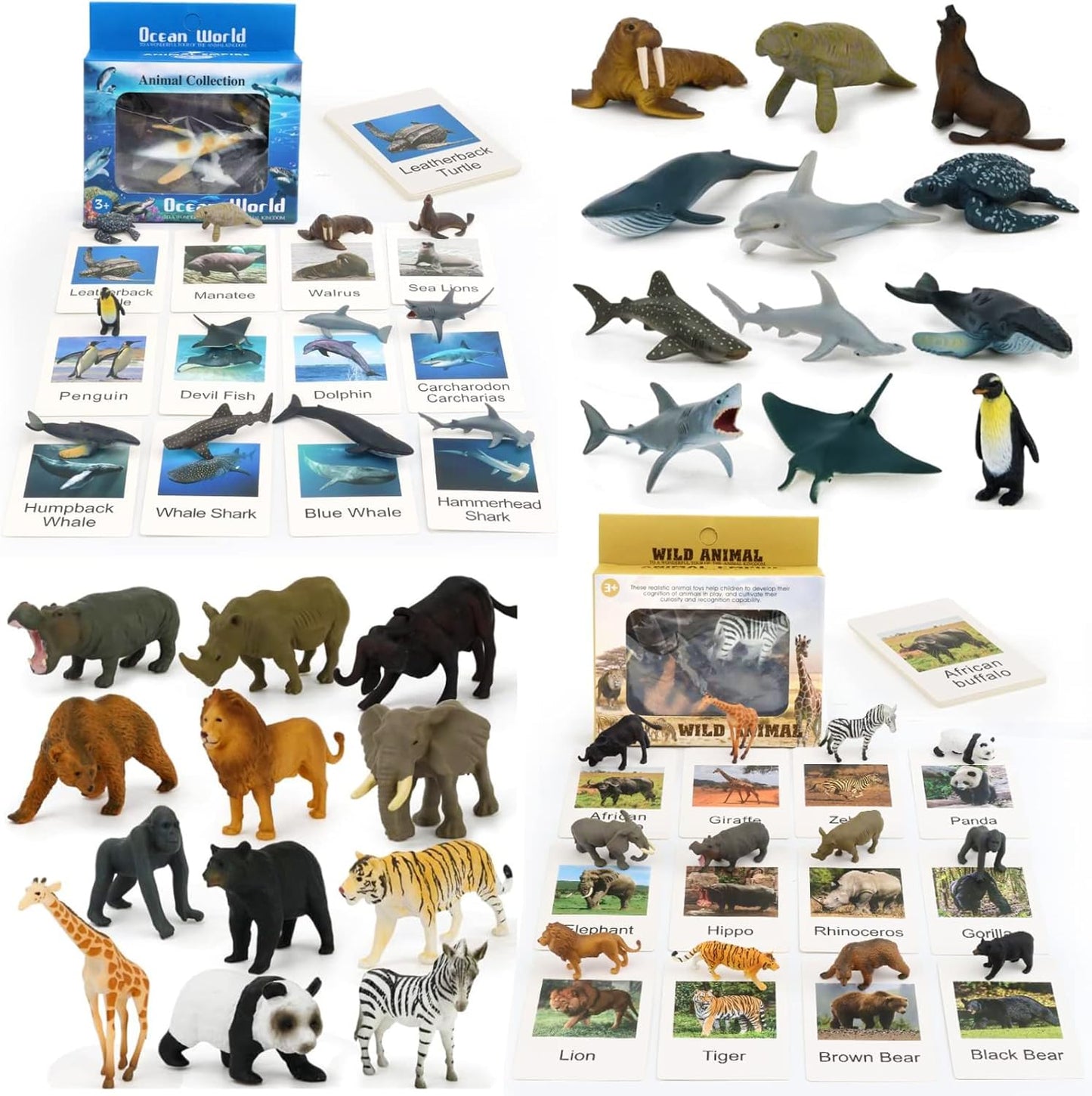 24 Animal Figurines - Educational Toys with Matching Flash Cards for Kids (Zoo & Sea Animals)