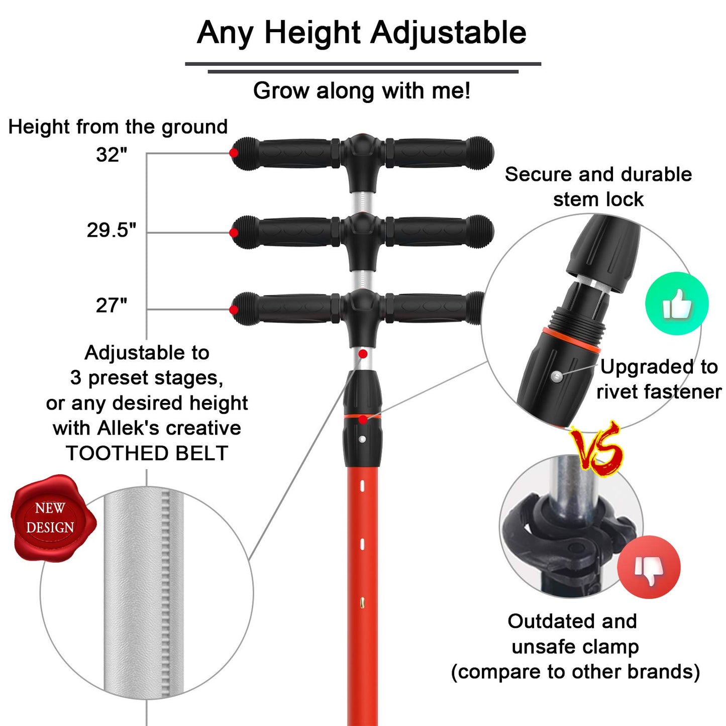 Allek Kick Scooter B03, Lean 'N Glide 3-Wheeled Push Scooter With Extra Wide Pu Light-Up Wheels, Any Height Adjustable Handlebar