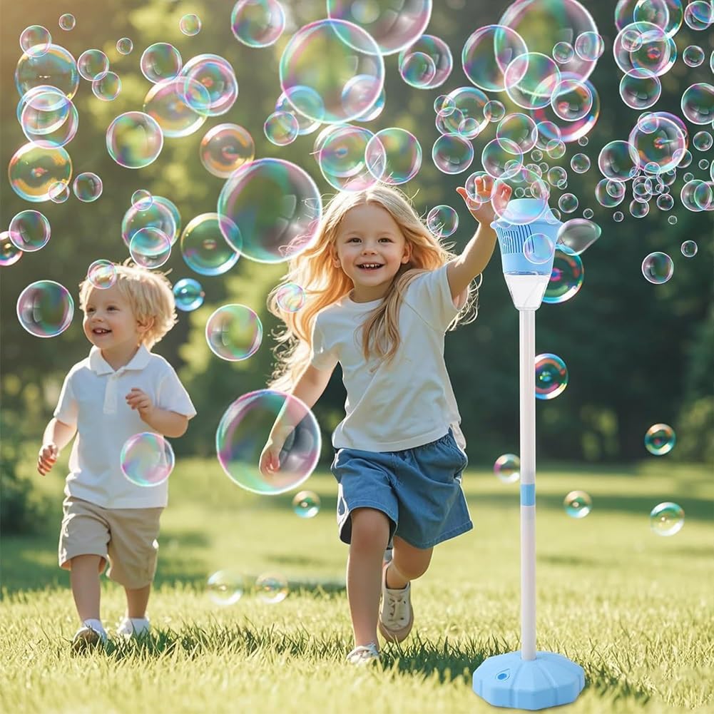 Bubble Maker Stand, Outdoor Vertical Bubbles Machine for Kids, Rechargeable & Automatic Bubble Maker with Night Light and Music,