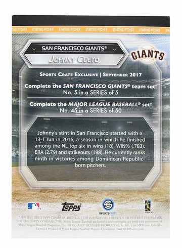 San Francisco Giants Mlb Crate Exclusive Topps Card #45 - Johnny Cueto