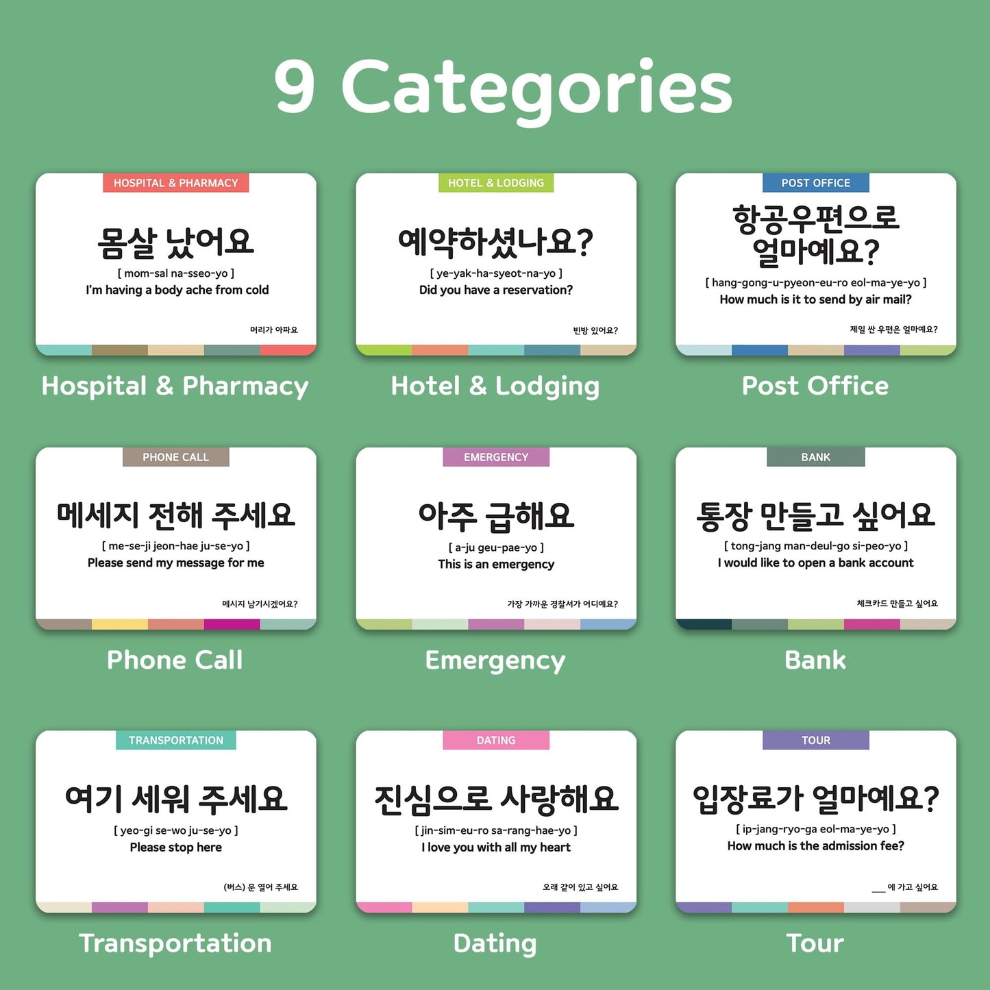Stellarsol 3-Pack Gift Set Korean Basic Conversation Flashcards For Beginners, Essential Phrases, Everyday Situations, Slang + D