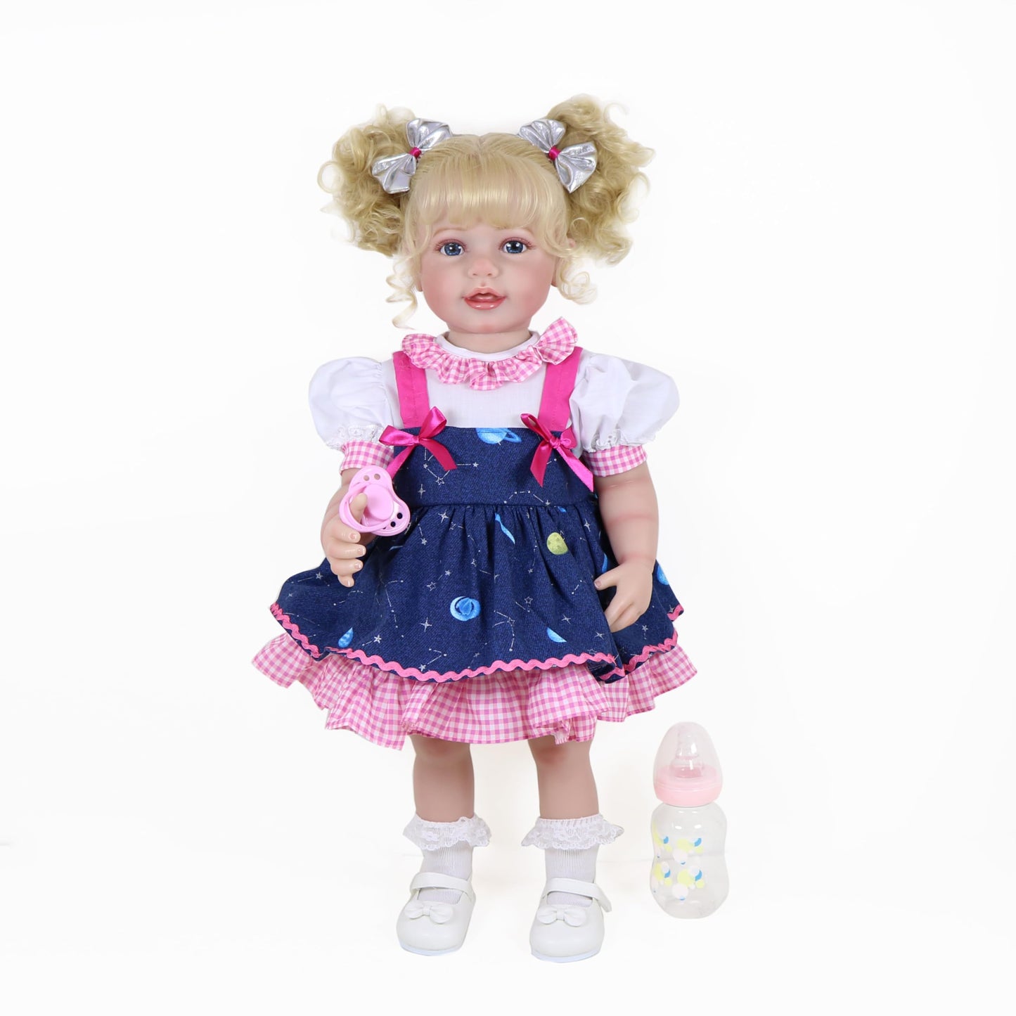 22 Inch Toddler Dolls Galaxia Girl (White And Blue)- Baby Dolls Girl- Cute Soft Vinyl Realistic Baby Doll Poseable Smiling Real Life Baby Dolls With Complete Accessories For 3+ Years Old Gifts