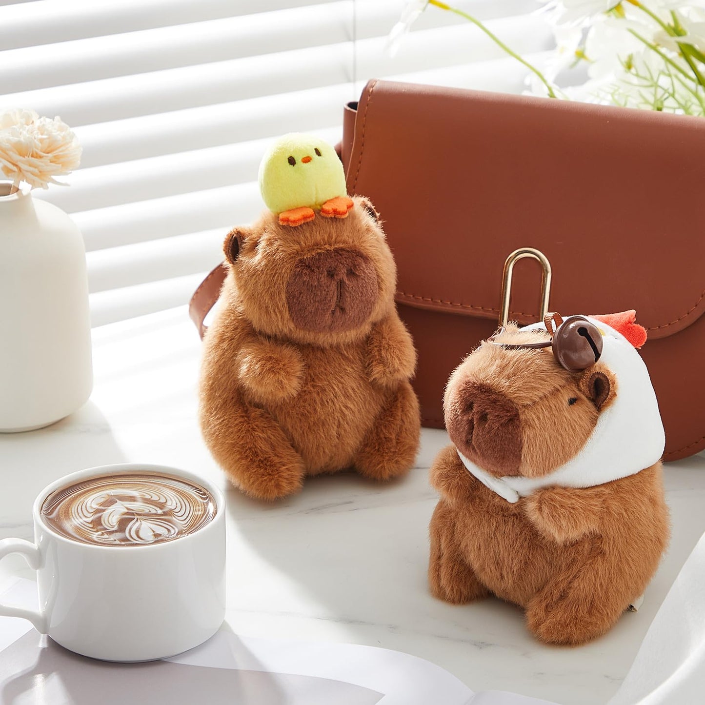 Simgoing 2 Pcs Capybara Plush Keychain Capybara Stuffed Animals Toy Pendant For Graduation Gifts Exchange Birthday Party(White H