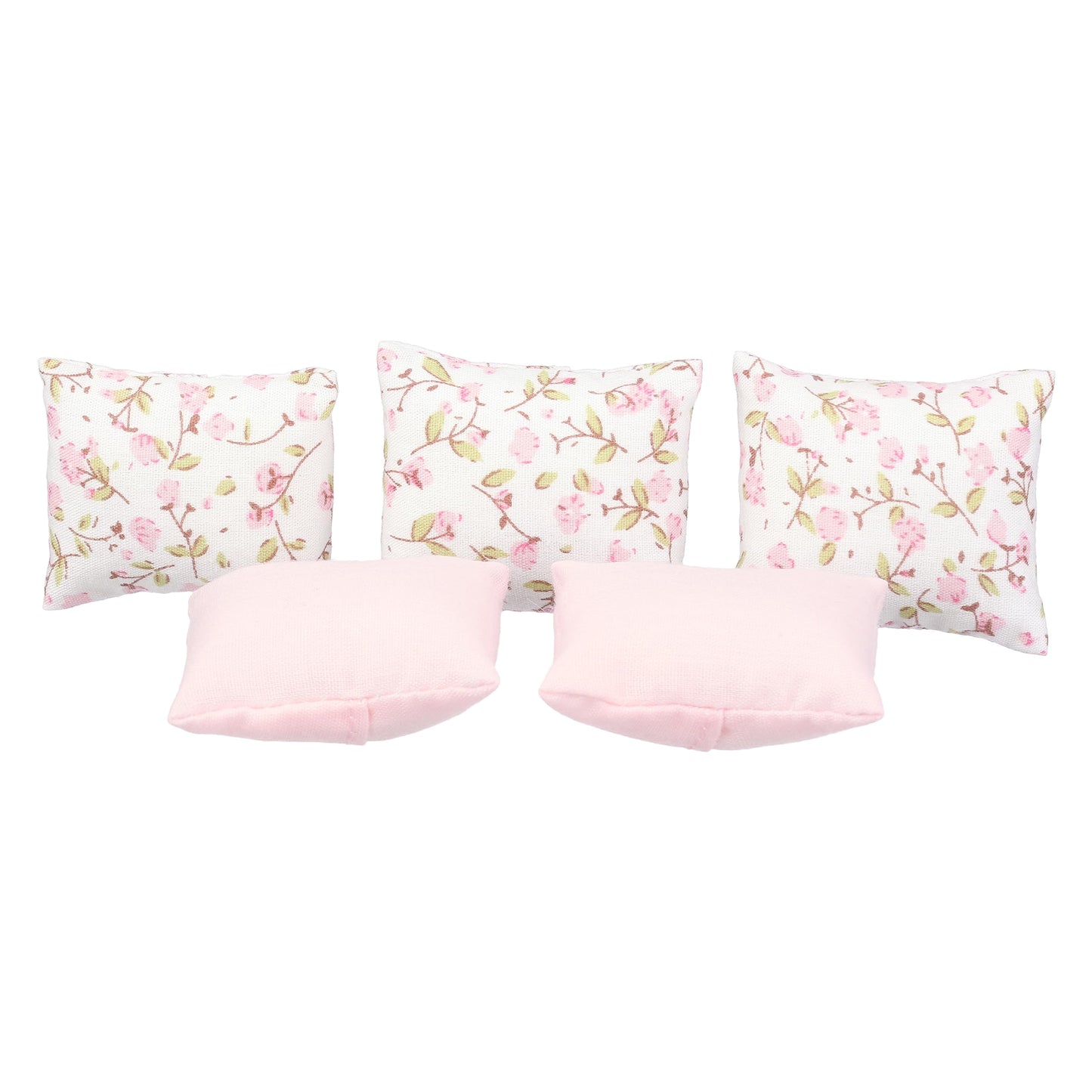 7 Piece Dollhouse Bedding Set, Comforter Blanket, Pillows And Bed Runner, 1/12 Scale Dolls Bed Linen (Pink Set)