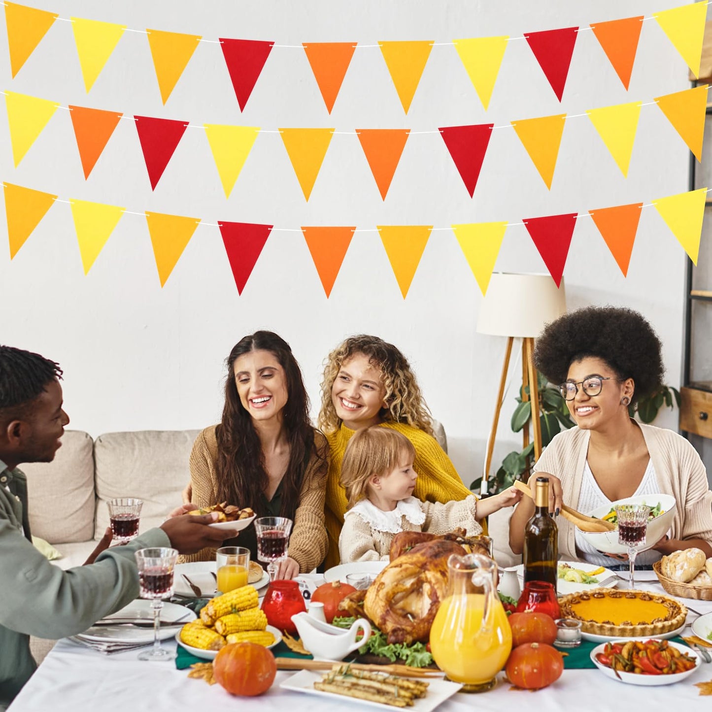 Jetec 5 Pieces 41 Feet Fall Pennant Banner Autumn Decoration Yellow Orange and Red Felt Triangle Flags Bunting Banners for Fall