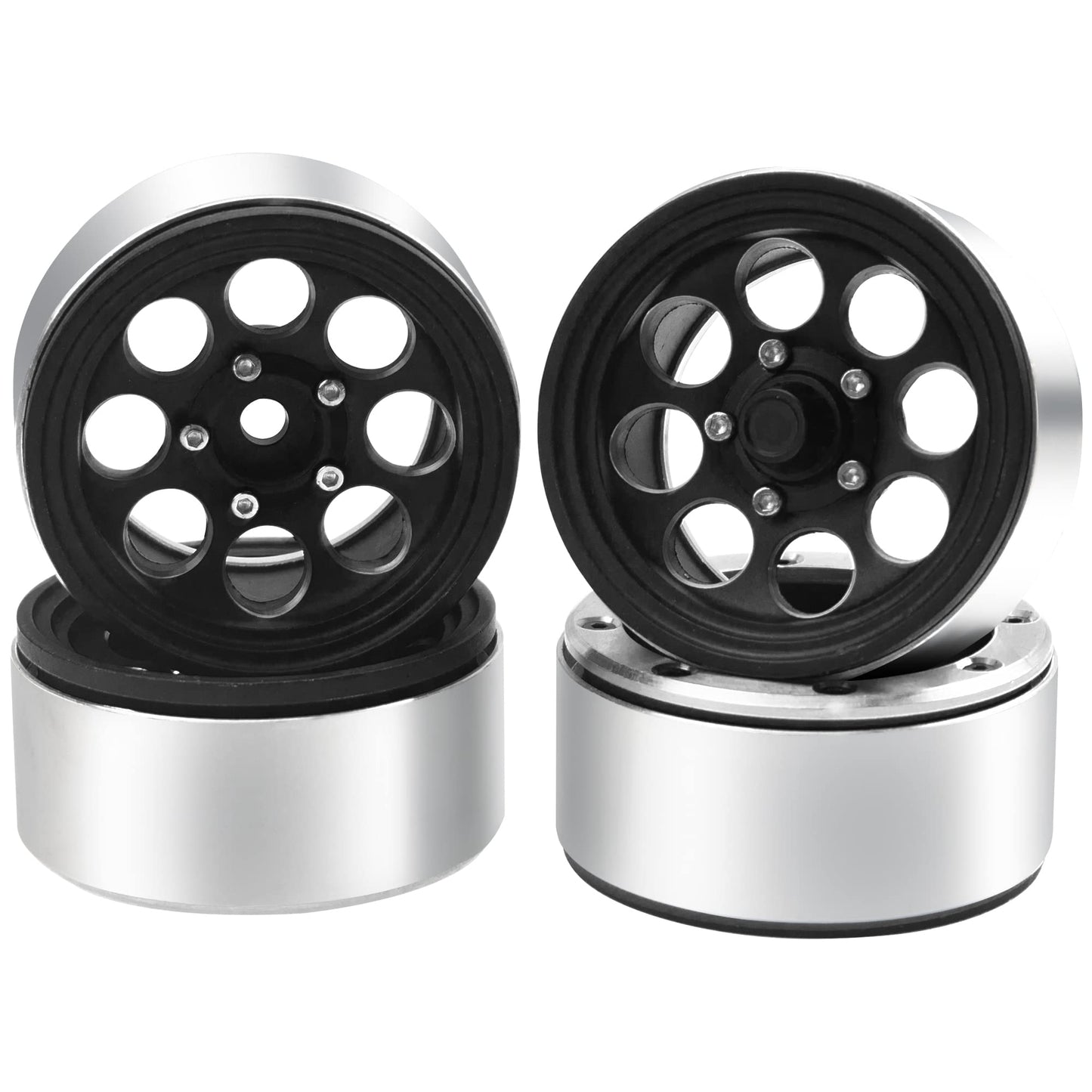 4Pack HIRCQOO Metal 1.9 inch Beadlock Wheel Rim 4pcs Wheel Hub Fit 1.9 Tires Compatible with Axial SCX10 90046 AXI03007 Redcat G