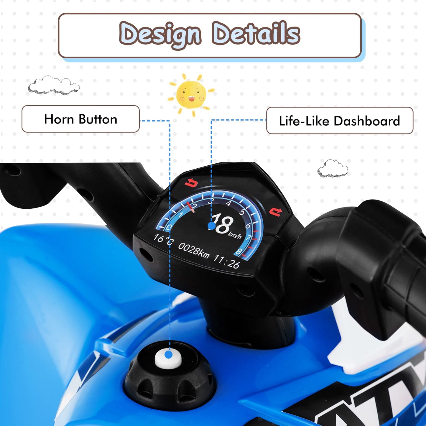 Olakids Kids Ride On Atv, 6V Electric Vehicle For Toddlers, 4 Wheeler Battery Powered Motorized Quad Toy Car For Boys Girls With Led Lights, Horn (Blue)