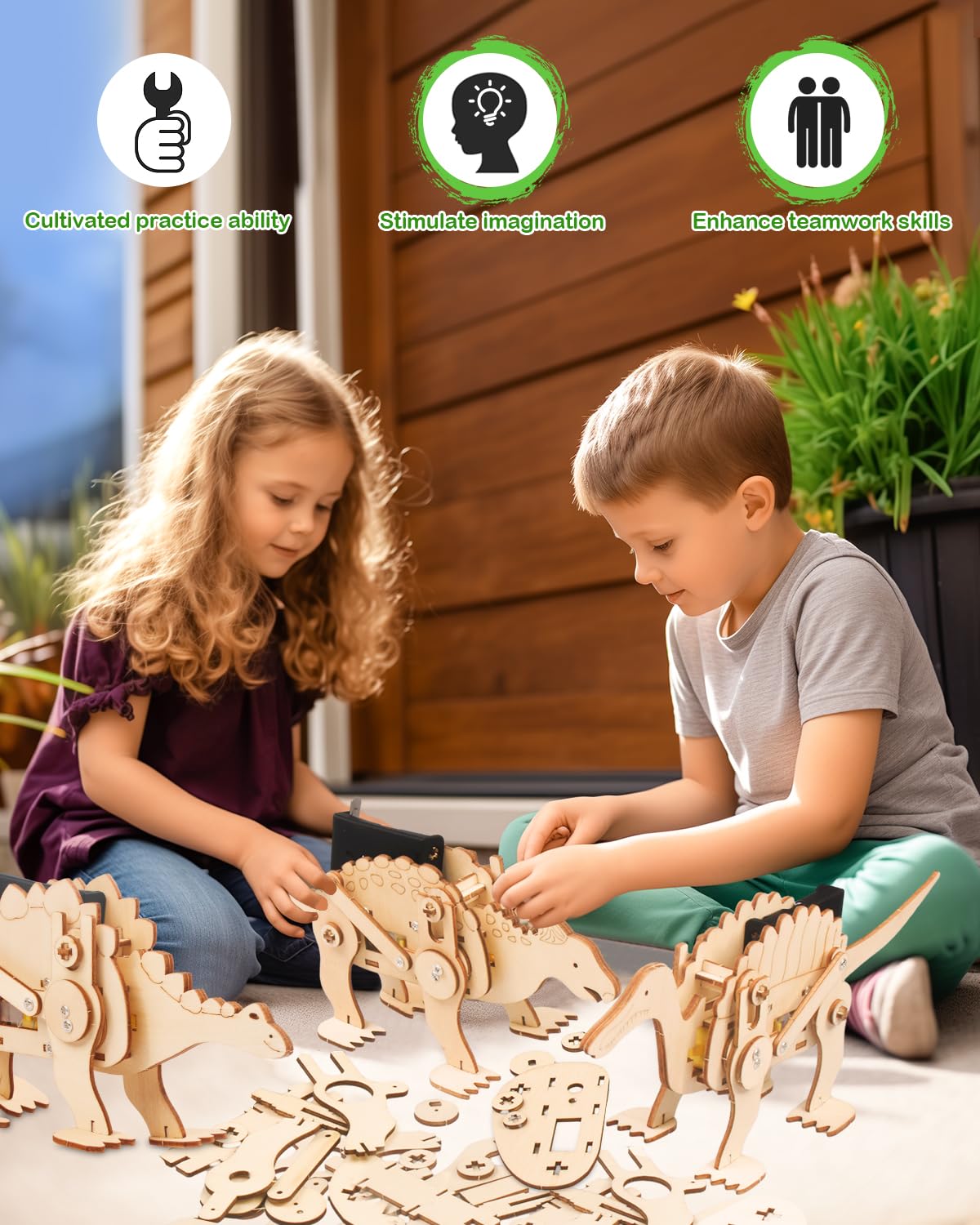 Poraxy Dinosaur Toys, 6 Set Stem Kits For Kids Ages 8-10-12, Toys For Ages 8-13, Science Kits Buildings Projects, 3D Wooden Puzzles Robot Crafts, Gifts For Boys And Girls Ages 8 9 10 11 12 13