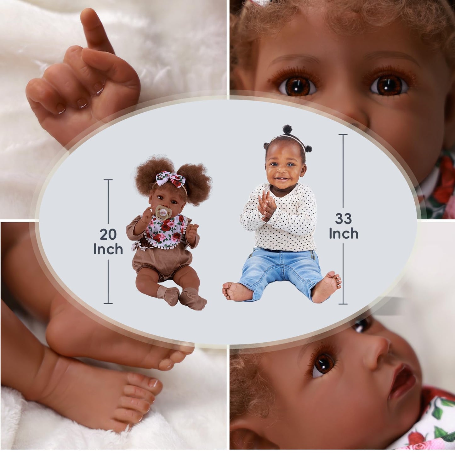 Babeside Lifelike Reborn Baby Dolls Black Girl, 20 Inch Newborn African American Realistic Black Baby Real Life Girl Dolls Soft Vinyl And Cloth Body With Feeding Kit Gift Box For Kids Age 3+