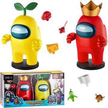 Among Us Stamper Crewmate Figures With Stampers| Two Of Four 6.7-Inch-Tall + 10 Hidden Hats & Accessories| Party Favors And Playable Collectibles | Unique Impostor With Mouth Open And Pink Crewmate