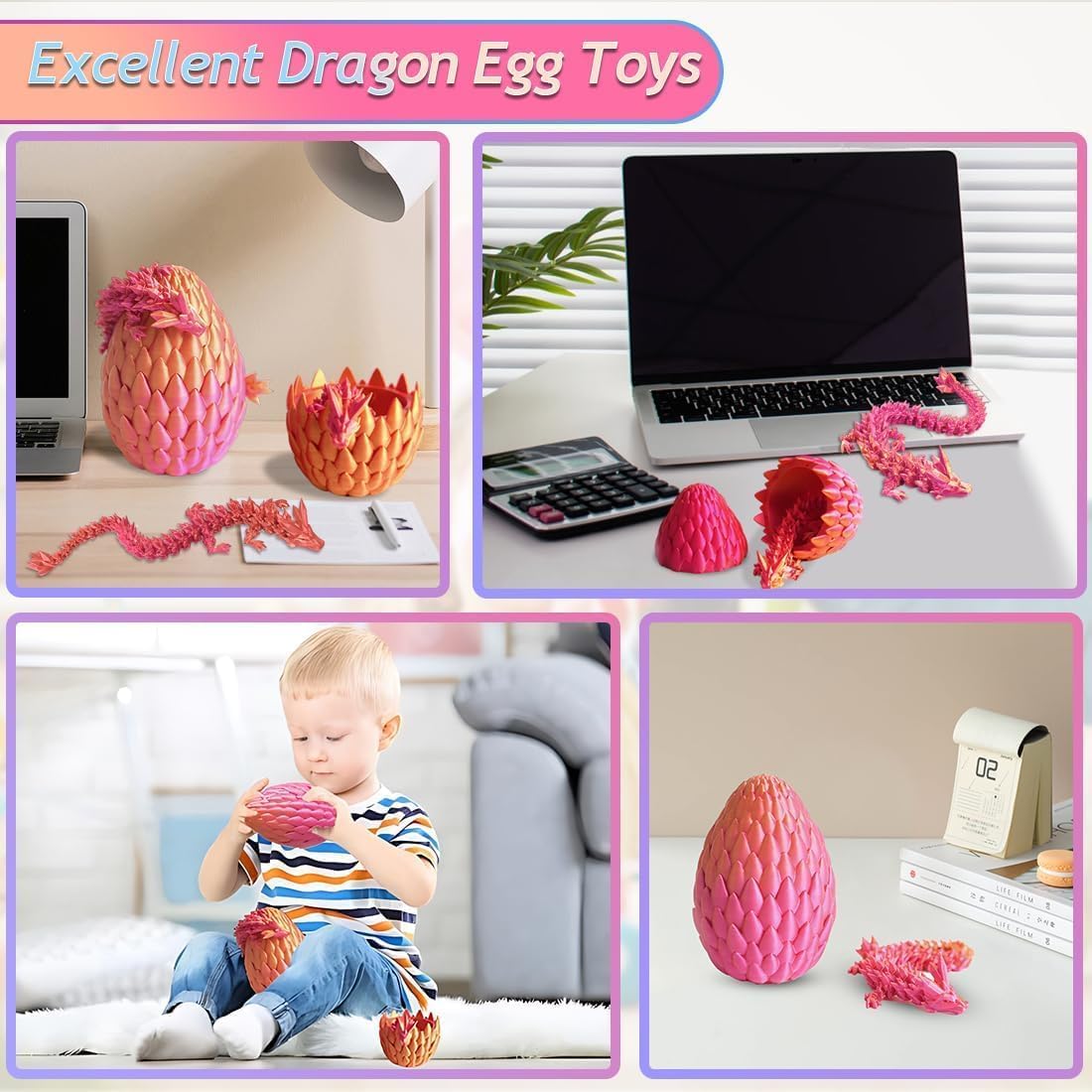 3D Printed Dragon Egg,Easter Egg,3D Printed Articulated Dragon With Dragon Inside,Crystal Dragon Fidget Toy Adults Fidget Toys Mystery Dragon Egg For Autism/Adhd (Rainbowcandy)