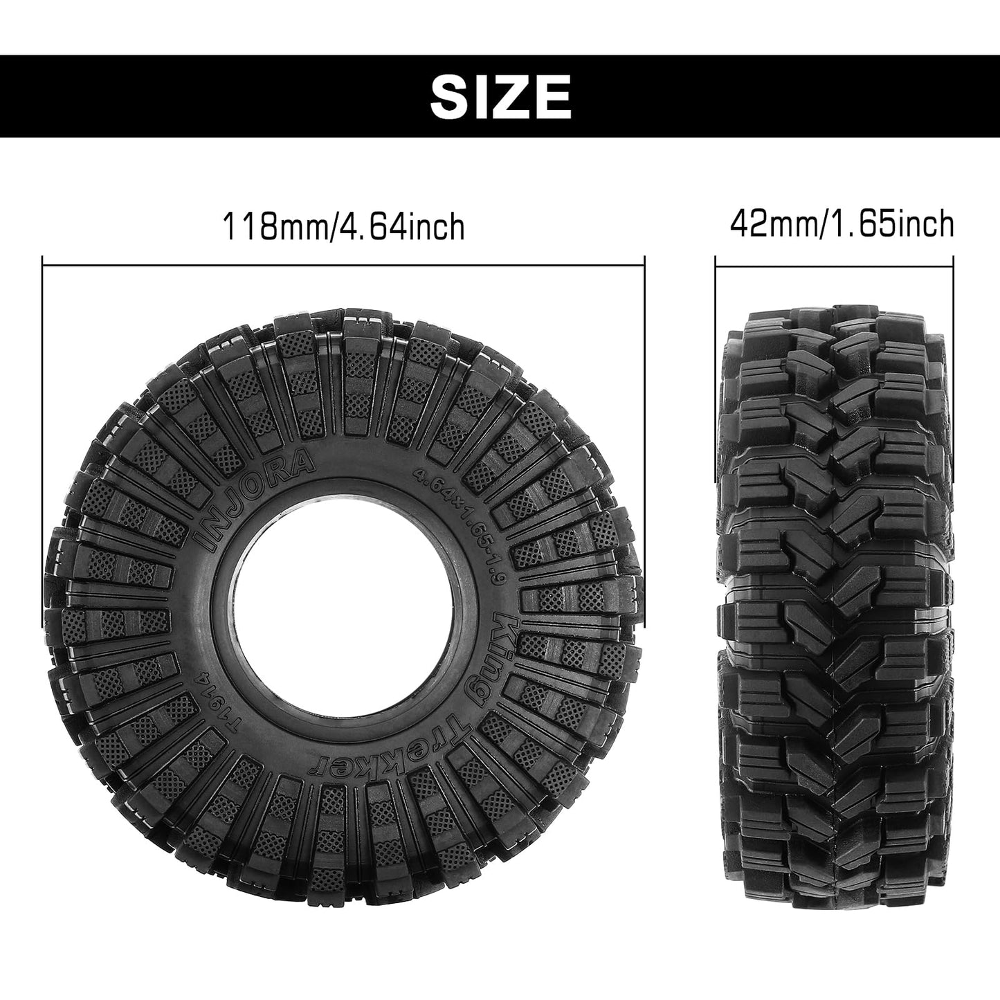 INJORA King Trekker 1.9'' S5 All Terrain Tires for 1/10 RC Crawler Upgrade(118 * 42mm)