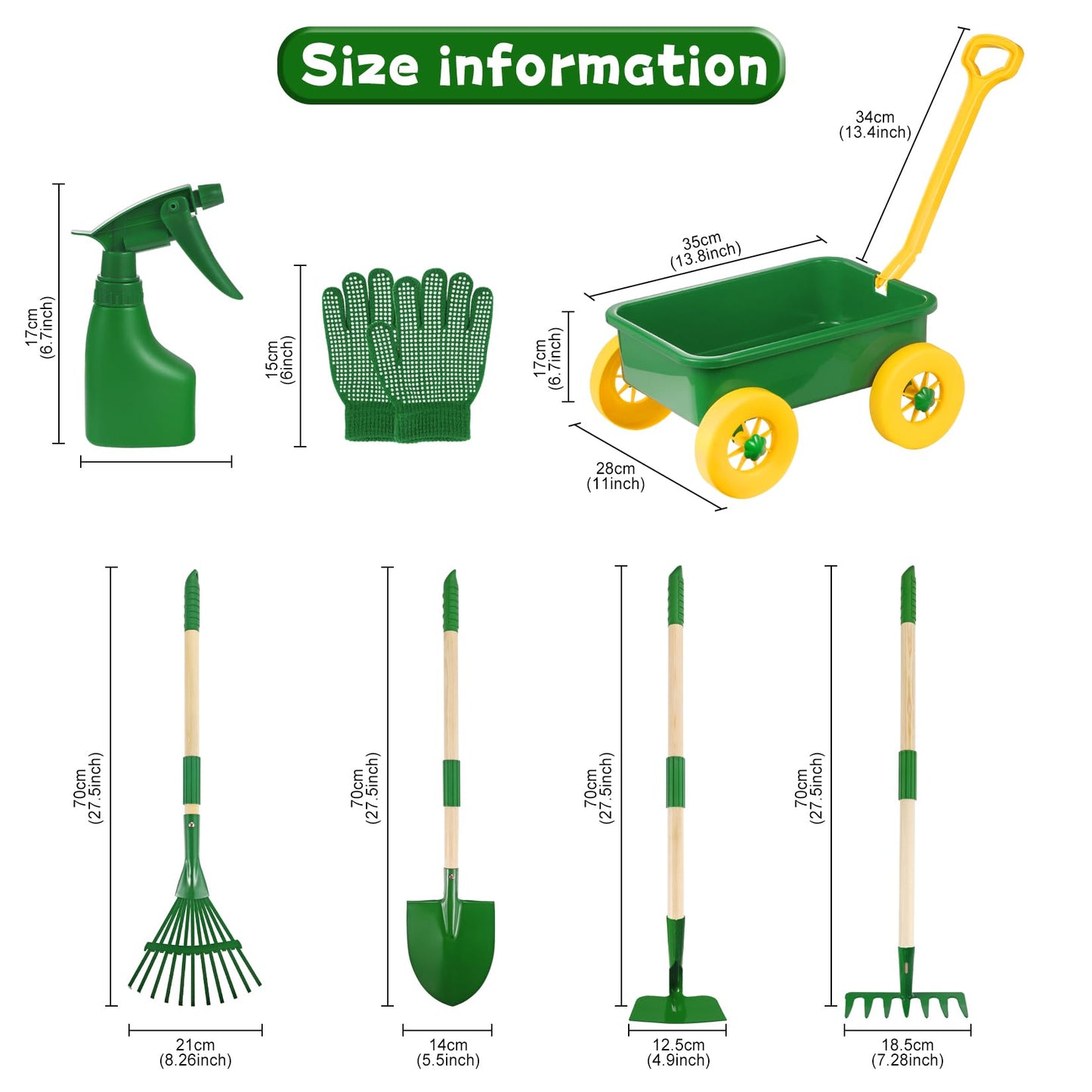 Duckura Kids Gardening Tools Set - 7Pcs Wheelbarrow Set Outdoor Toy For Kids With Shovel, Rake, Leaf Rake, Yard Digging Weed Toys, Easter Birthday Gifts For Boys Girls Age 3 4 5 Years Old(Yellow)